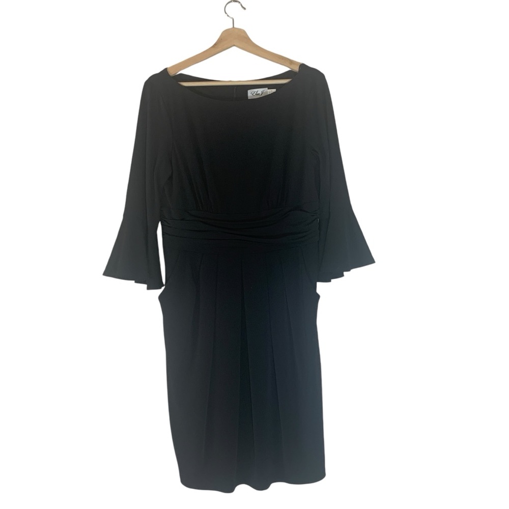 Eliza J Black Flounce Boat Neck Sheath Stretch Dress with Pockets Womens Size 14